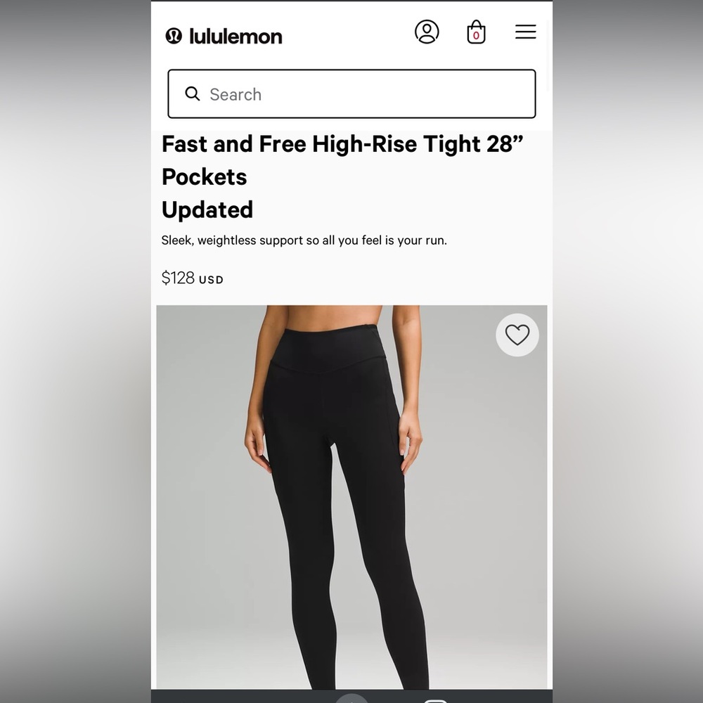 Lululemon Fast & Free Black 28” Leggings with Pockets